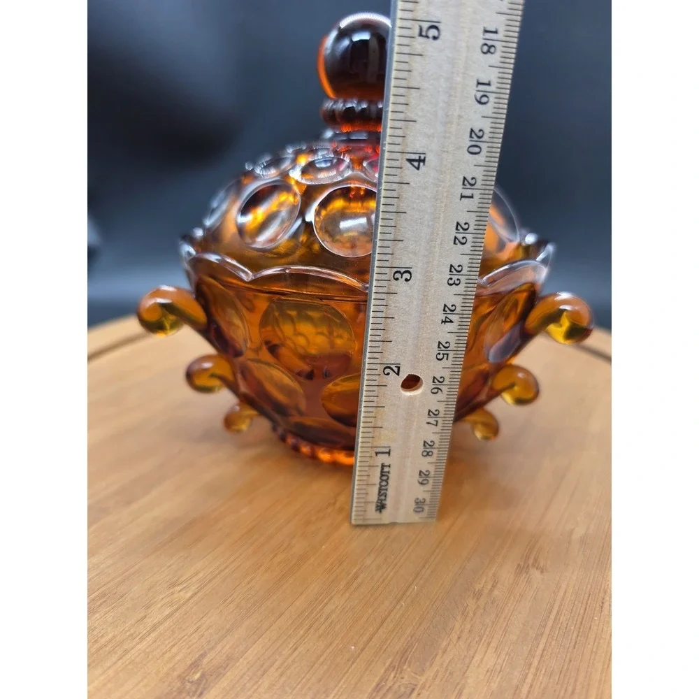 Provincial Amber Imperial Glass Candy Dish W Lid /‎ Handles Vintage MCM BoHo